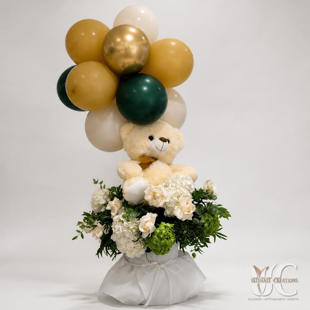 Teddy Bear Balloon Floral Centerpiece inspiration design by Ultimate Creations NY