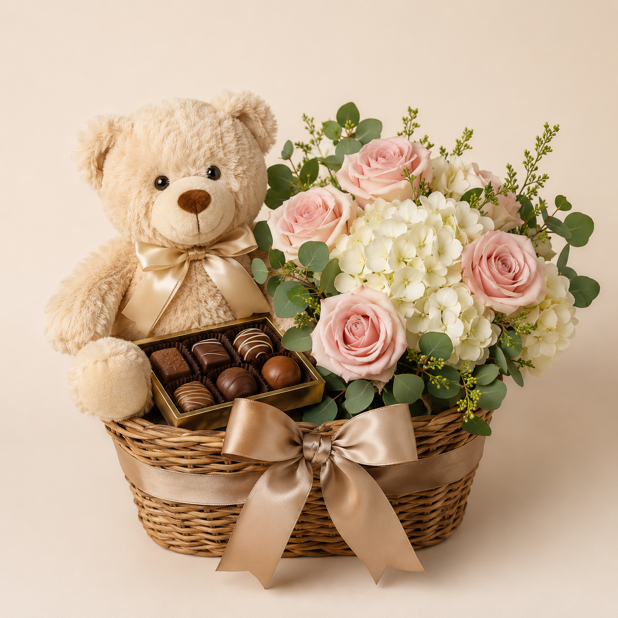 Teddy & Blooms Gift Basket by Ultimate Creations, a premium florist in Fresh Meadows Queens NY