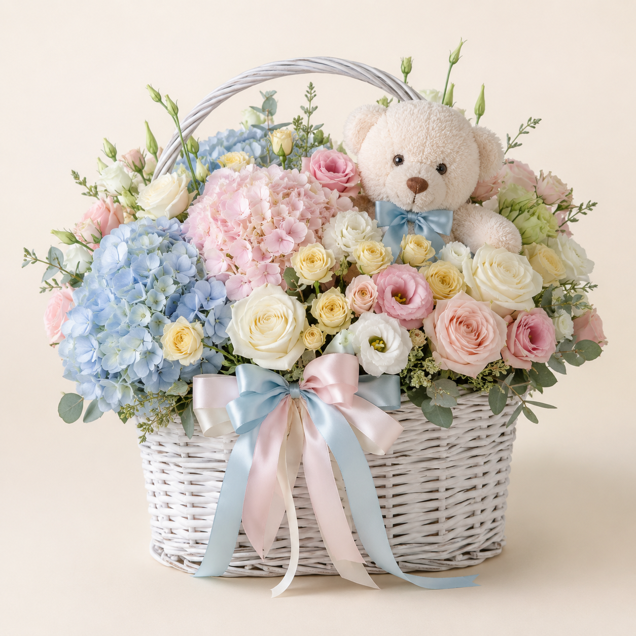 New Baby Pastel Basket by Ultimate Creations, a premium florist in Fresh Meadows Queens NY