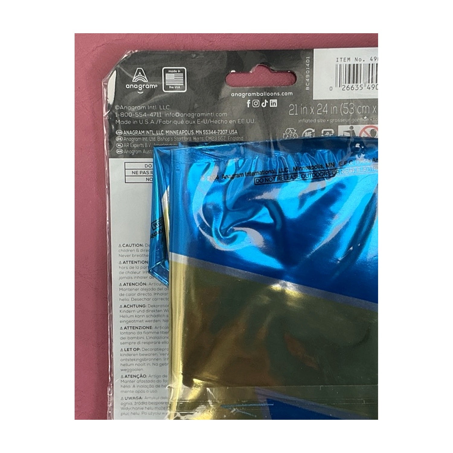 Back package of Anagram Star of David Supershape foil balloon showing item information and barcode