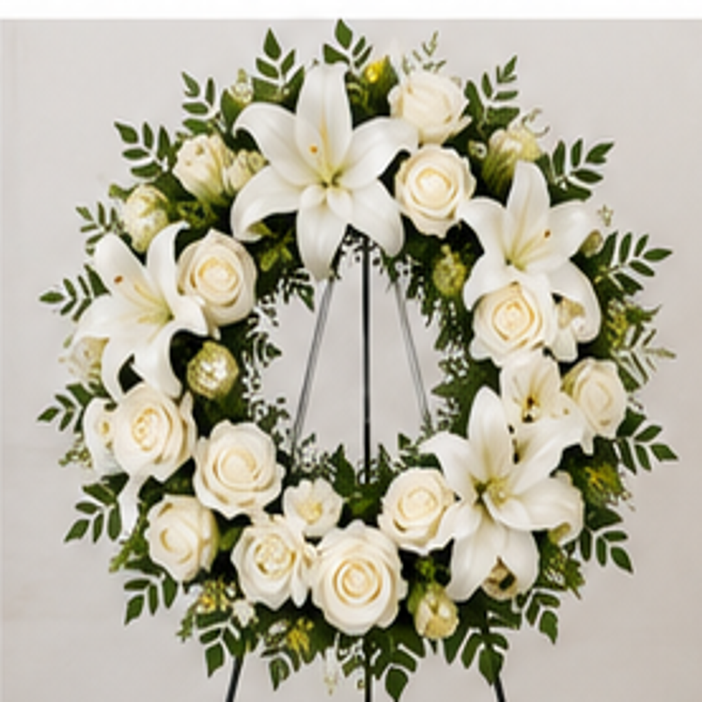Essential compact funeral wreath on easel, starting at $200