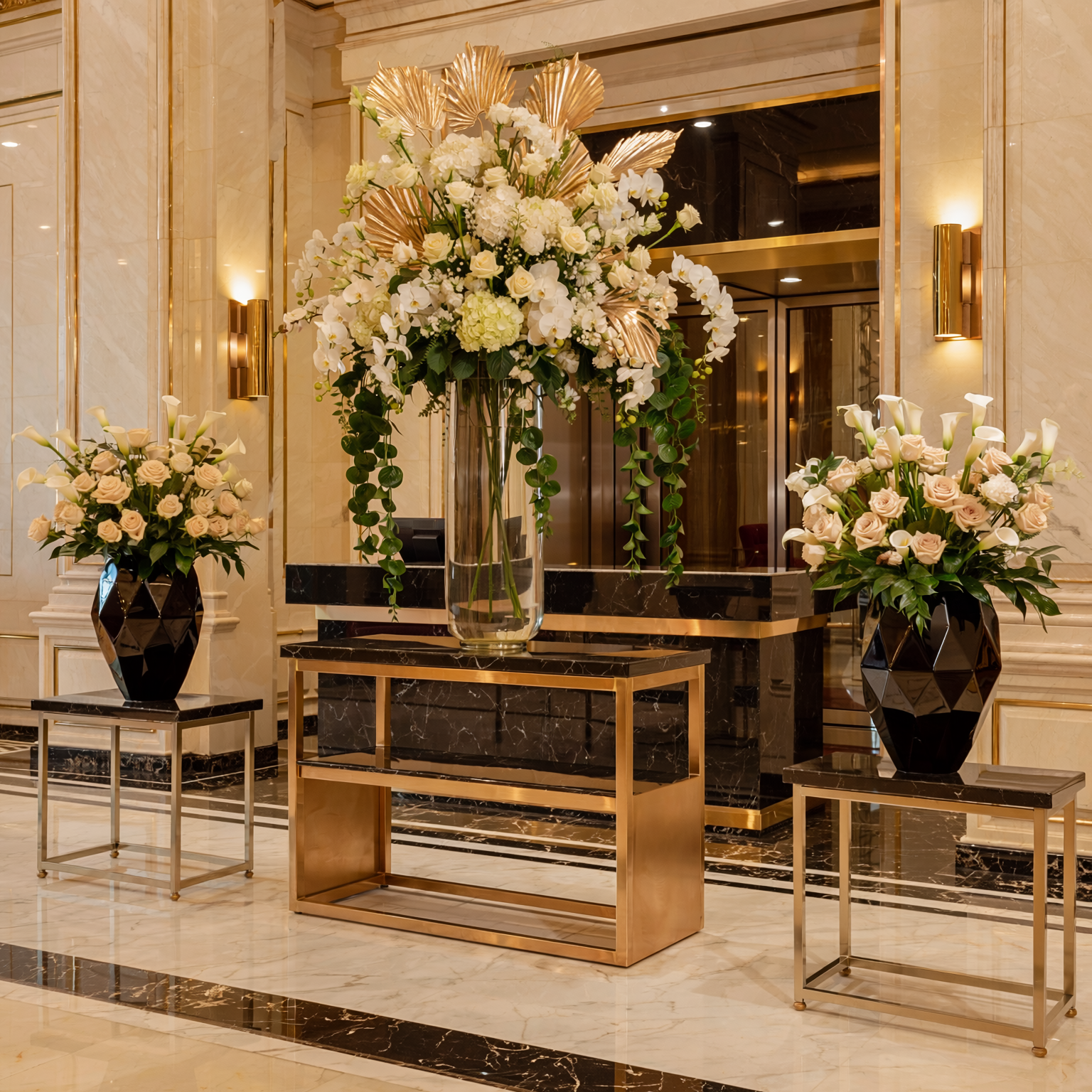 Hospitality and venue floral membership luxury lobby and event space styling