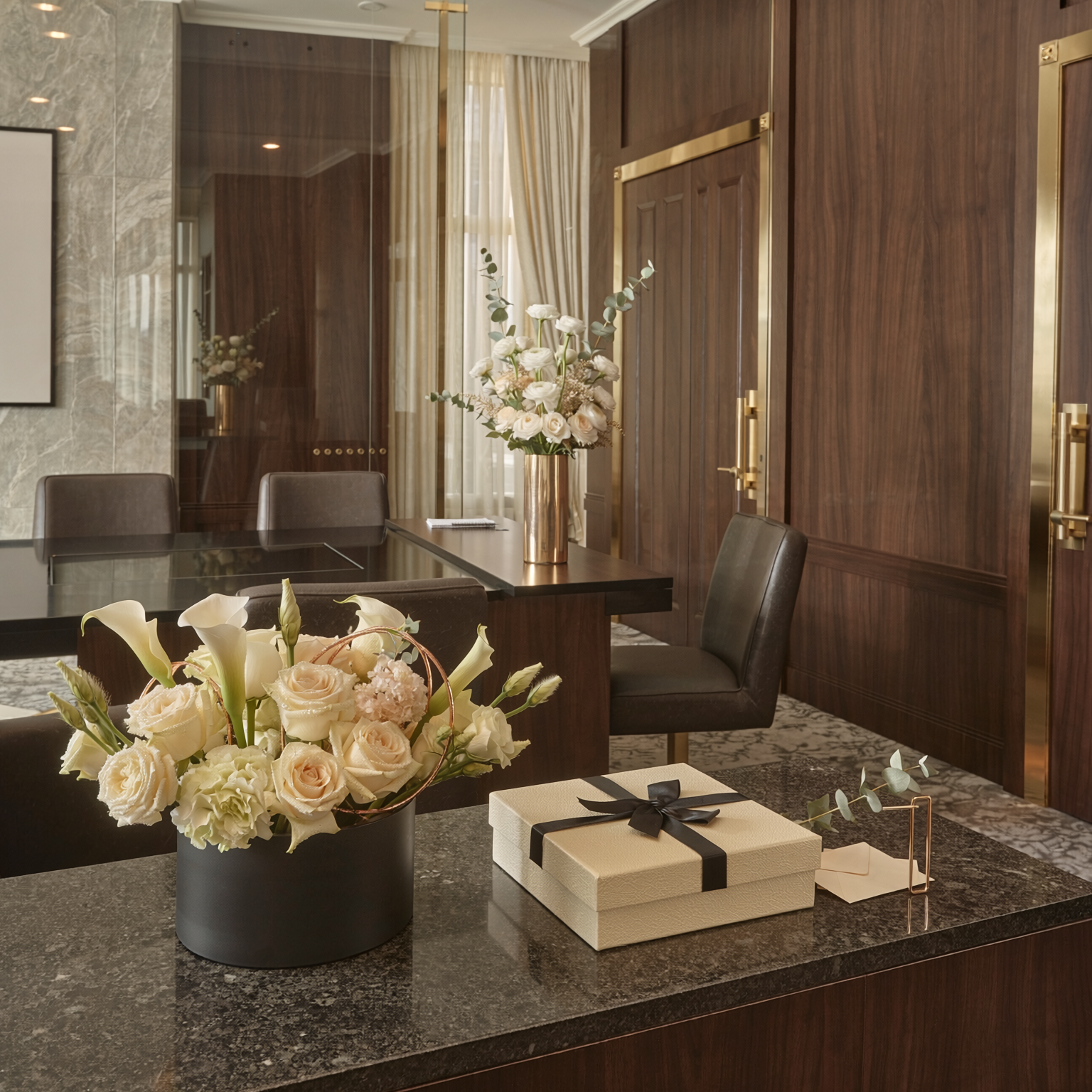 Law Office Floral Membership refined reception conference room and client gifting image