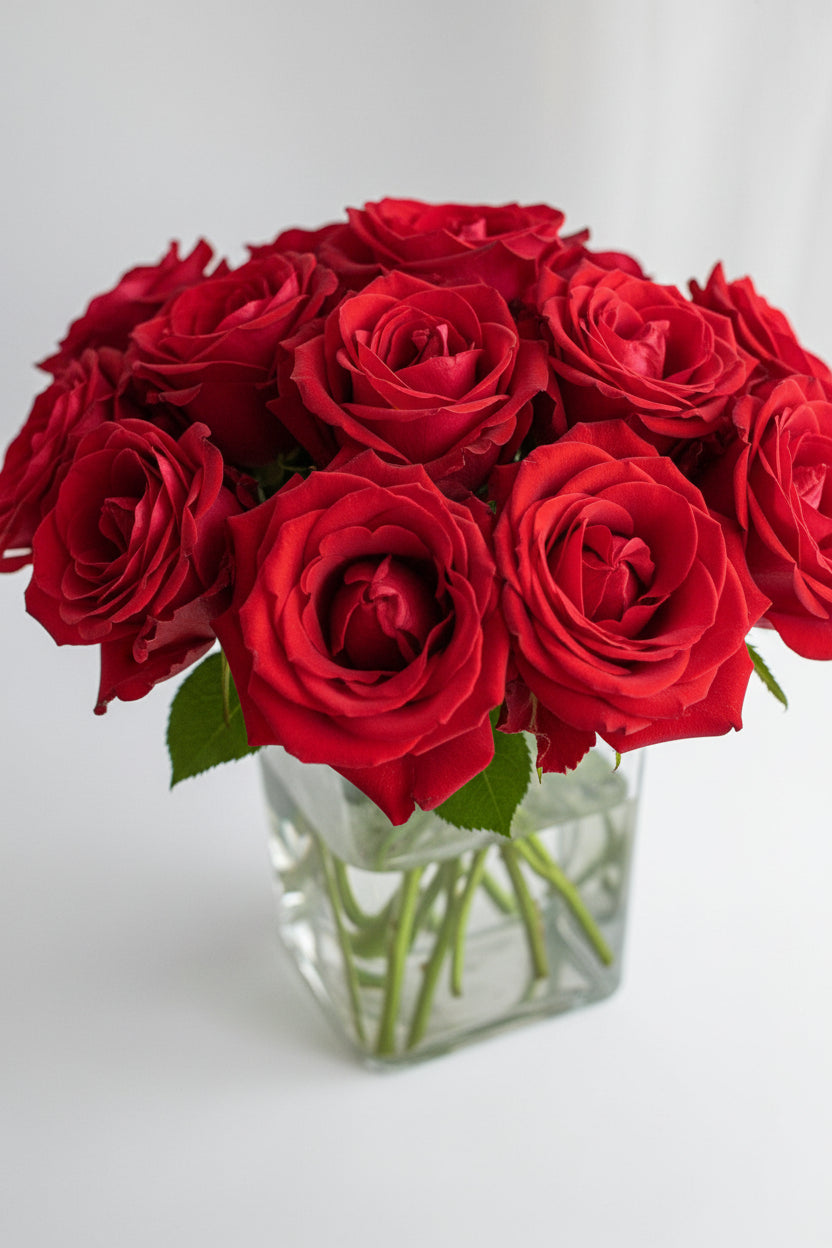 Premium Dozen Roses in Vase - Deluxe real fresh flowers by Ultimate Creations NY