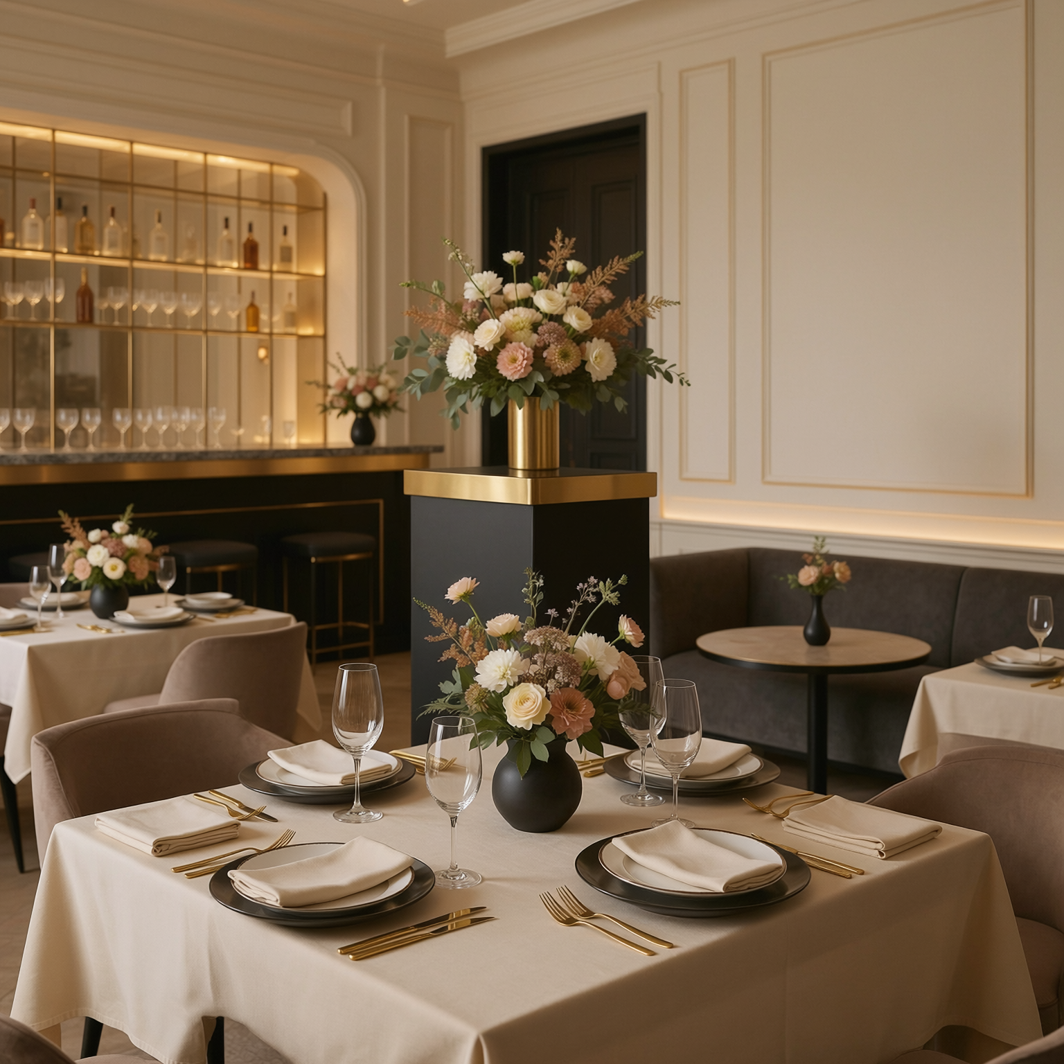 Restaurant and Dining Floral Membership coordinated table host stand bar and lounge flowers