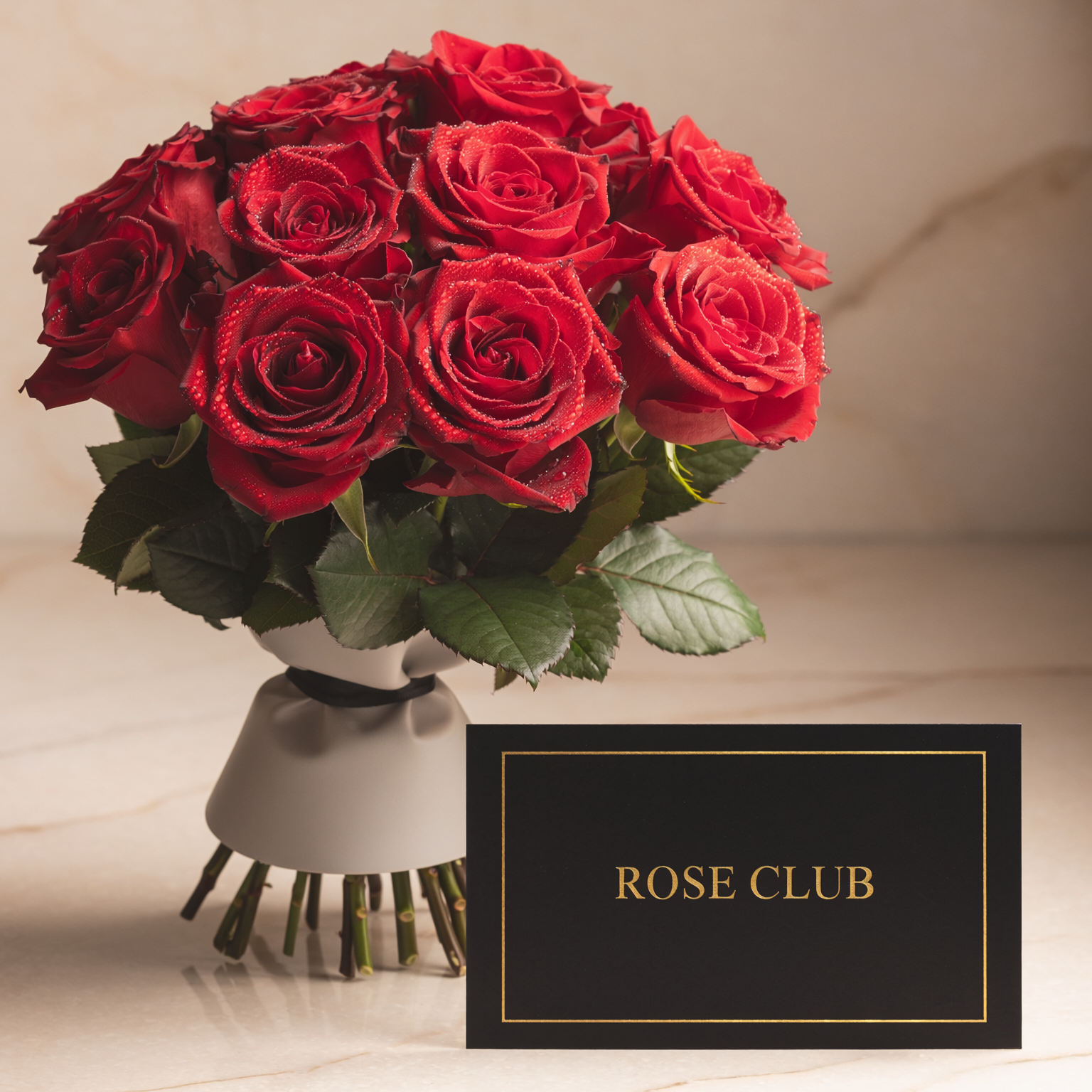 Luxury red rose bouquet with Rose Club membership card
