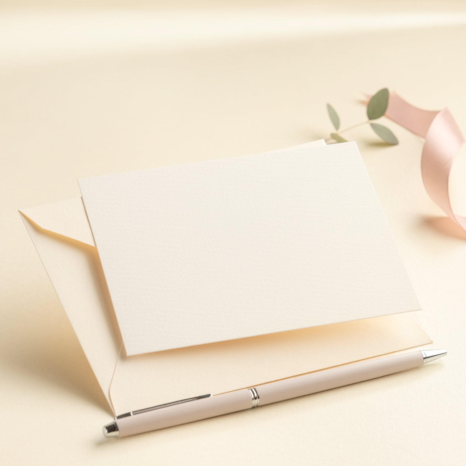 Illustration of an ivory message card and envelope for the personalized Gift Note add-on at Ultimate Creations NY.